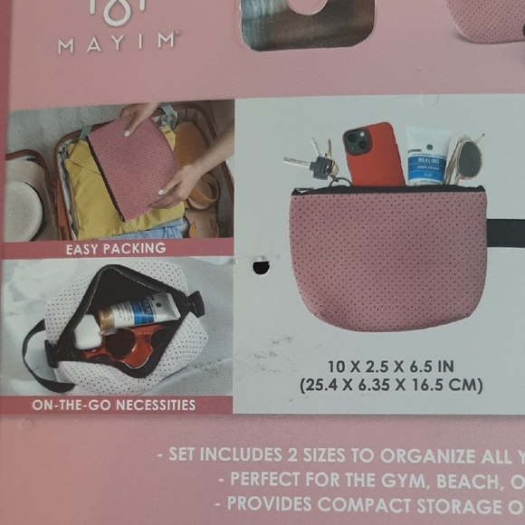 Mayim 2 Pc. Travel Bag Set Pinks With Black Polka Dots New - Picture 9 of 13